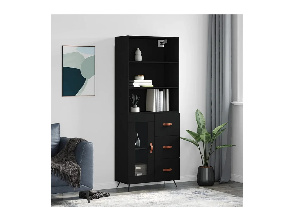 Zwarte hoge dressoir 69,5x34x180 cm Bewerkt hout