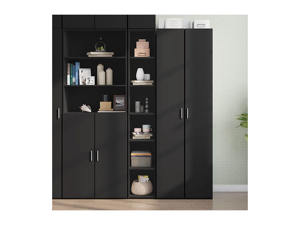 Buffet haut noir 30x41x185 cm bois d'ingénierie