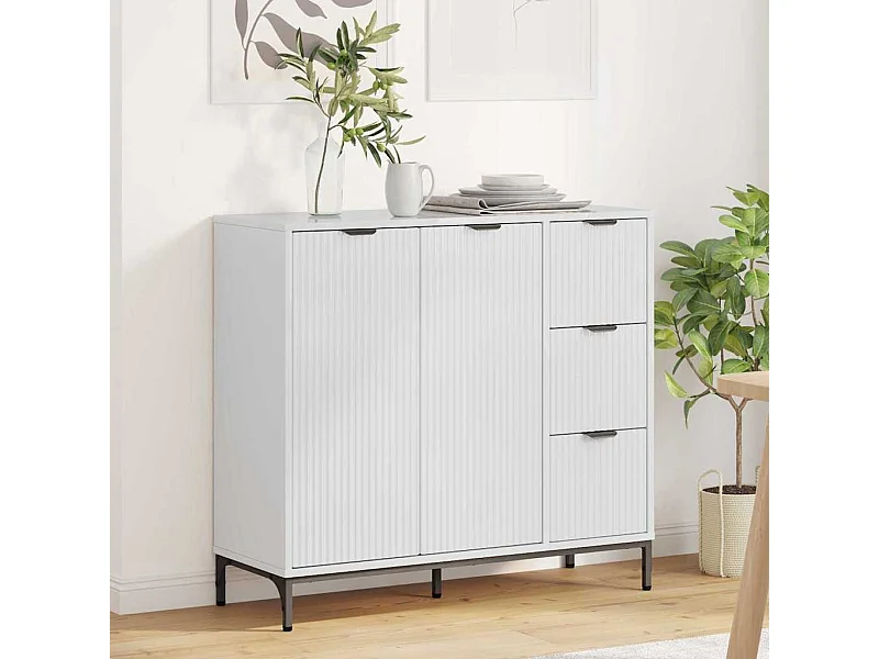 Buffet Blanc brillant 89,5 x 33 x 82 cm Bois d'ingénierie