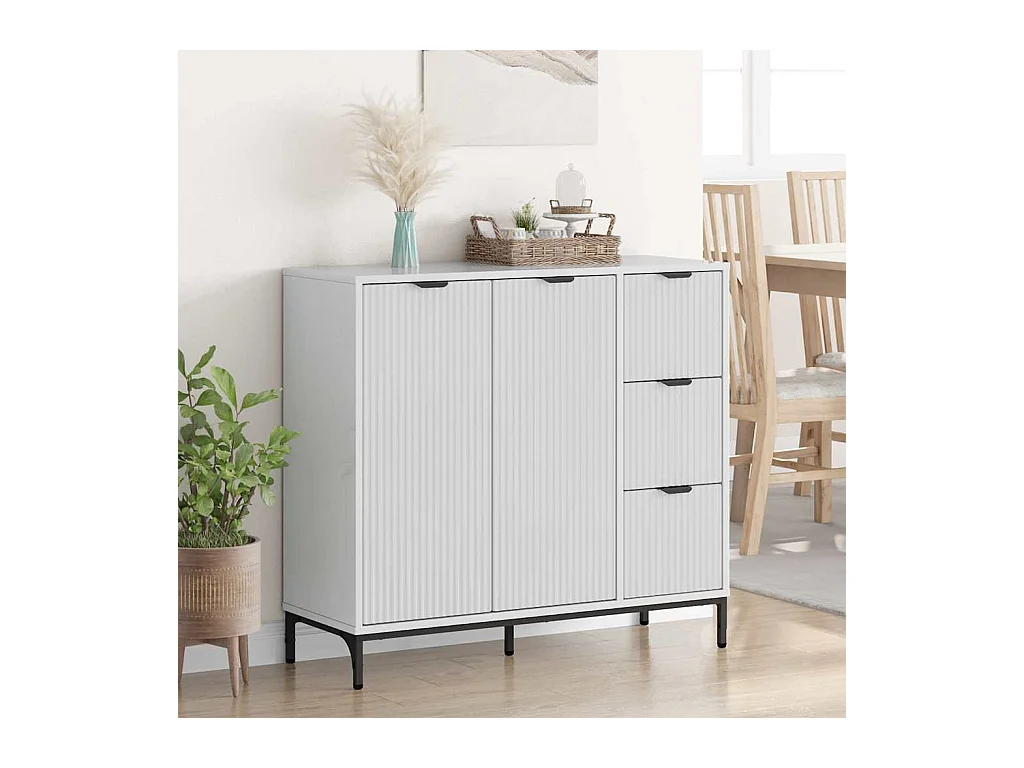 Buffet Blanc brillant 89,5 x 33 x 82 cm Bois d'ingénierie