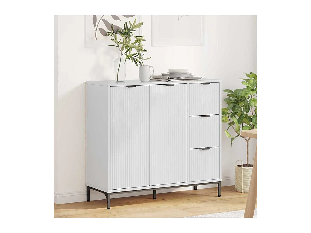 Dressoir glanzend wit 89,5 x 33 x 82 cm bewerkt hout
