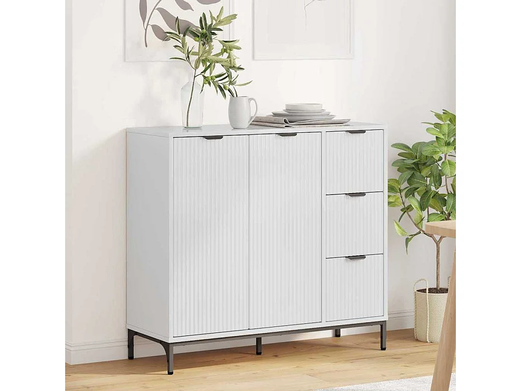 Buffet Blanc brillant 89,5 x 33 x 82 cm Bois d'ingénierie