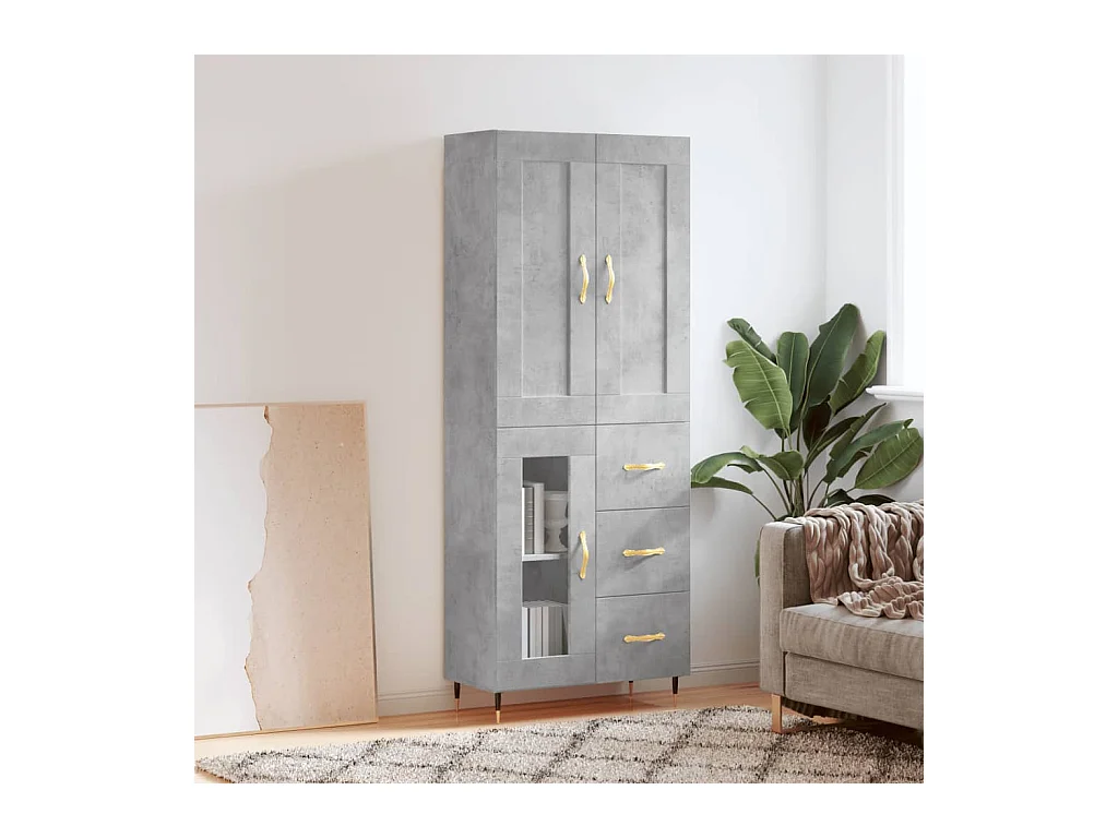 Buffet haut Gris béton 69,5x34x180 cm Bois d'ingénierie