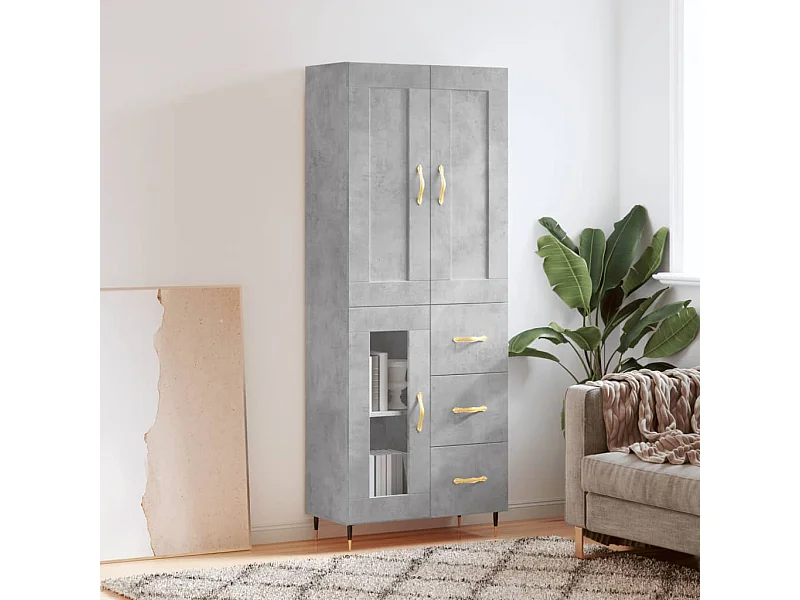 Credenza alta Grigio cemento 69,5x34x180 cm Legno ingegnerizzato