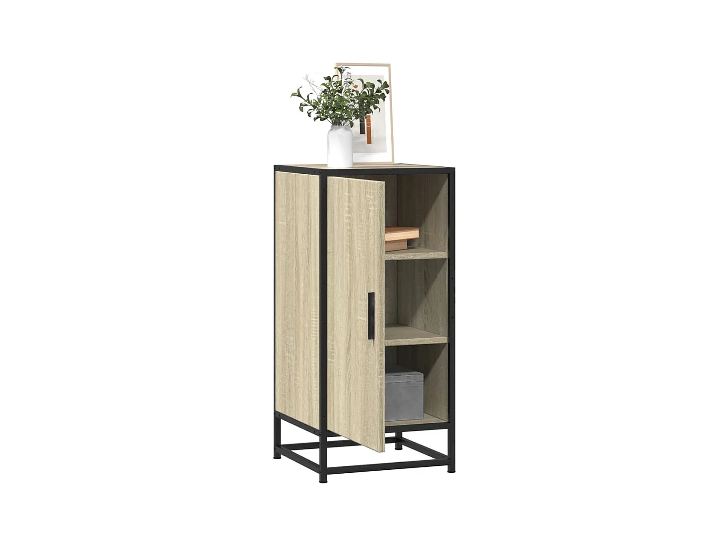 Buffet chêne sonoma 35,5x35x76 cm bois d'ingénierie et métal