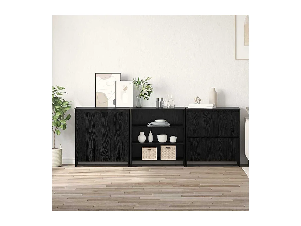 Buffet 3 pcs Chêne noir 70 x 41 x 75 cm Bois d'ingénierie
