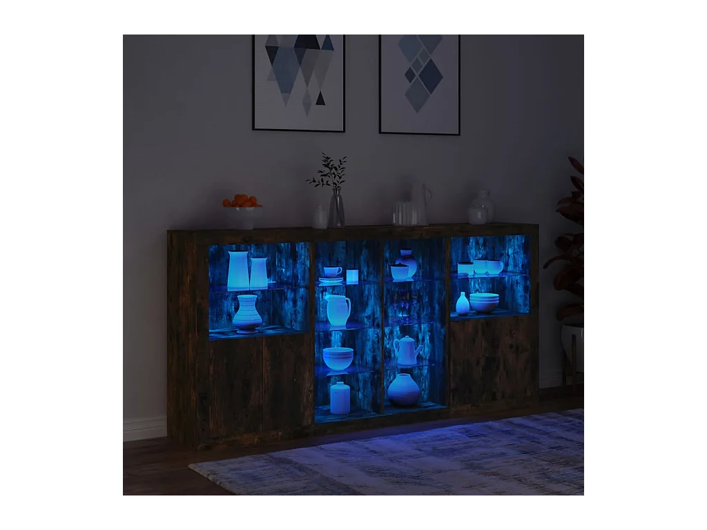 Sideboard mit LED-Beleuchtung Räuchereiche 202x37x100 cm