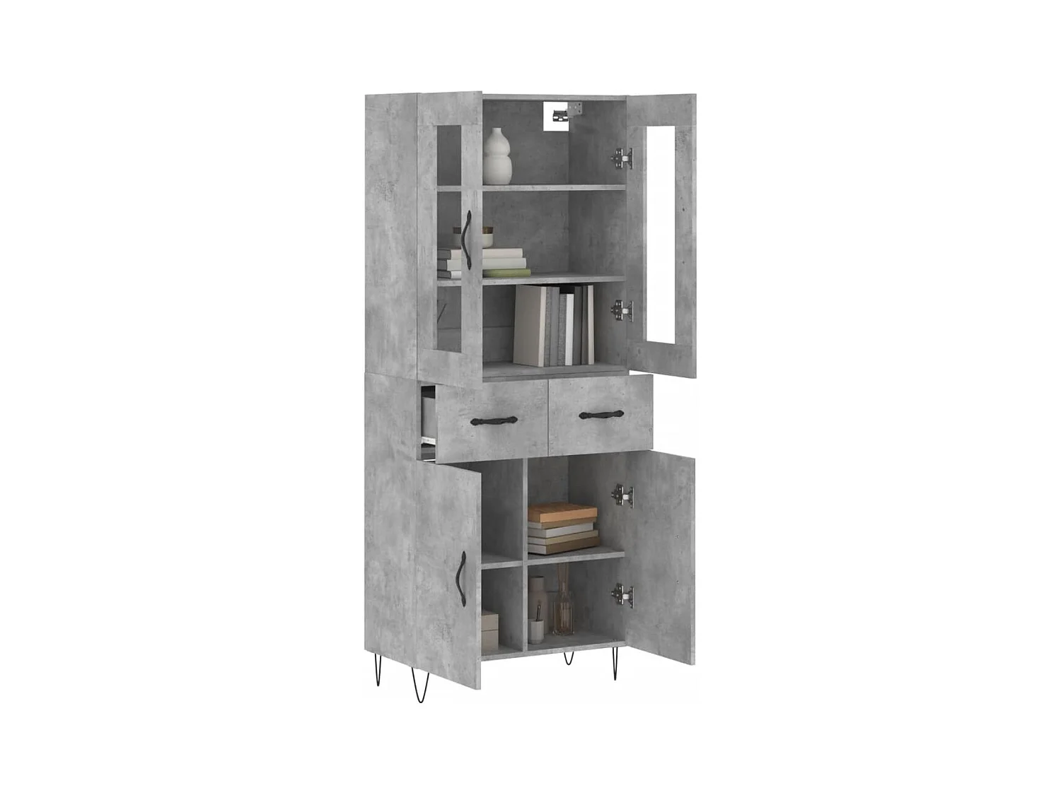Buffet haut Gris béton 69,5x34x180 cm Bois d'ingénierie