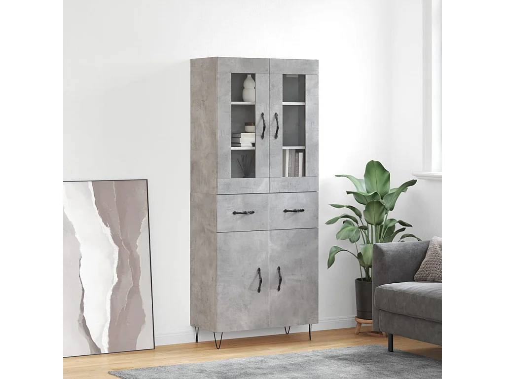 Credenza alta Grigio cemento 69,5x34x180 cm Legno ingegnerizzato