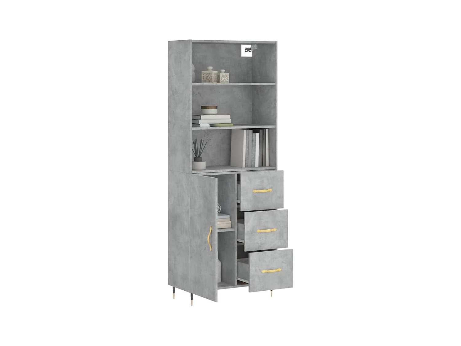 Credenza alta Grigio cemento 69,5x34x180 cm Legno ingegnerizzato