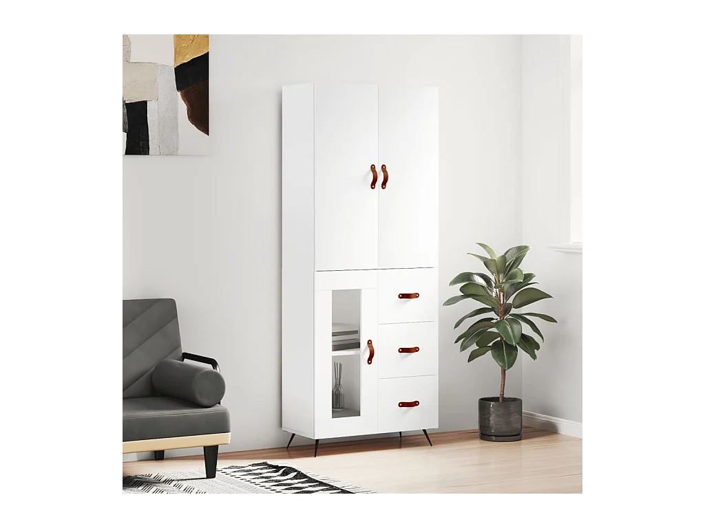 Weißes hohes Sideboard 69,5 x 34 x 180 cm Holzwerkstoff