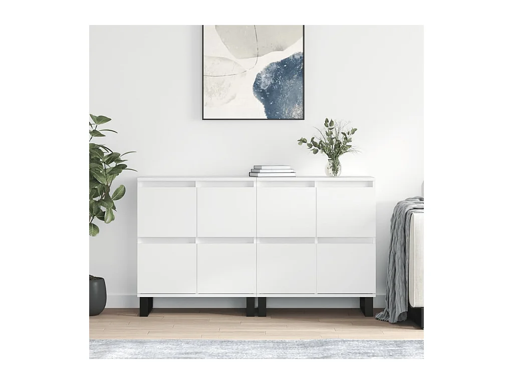 Buffets 2 pcs blanc brillant bois d'ingénierie