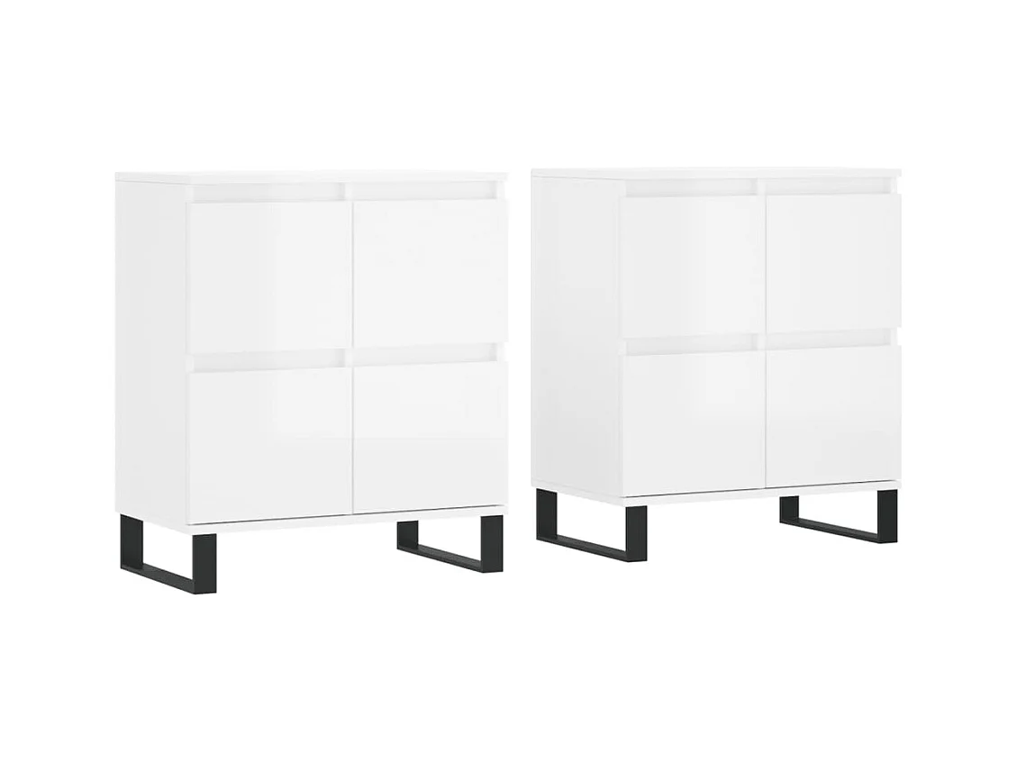 Buffets 2 pcs blanc brillant bois d'ingénierie