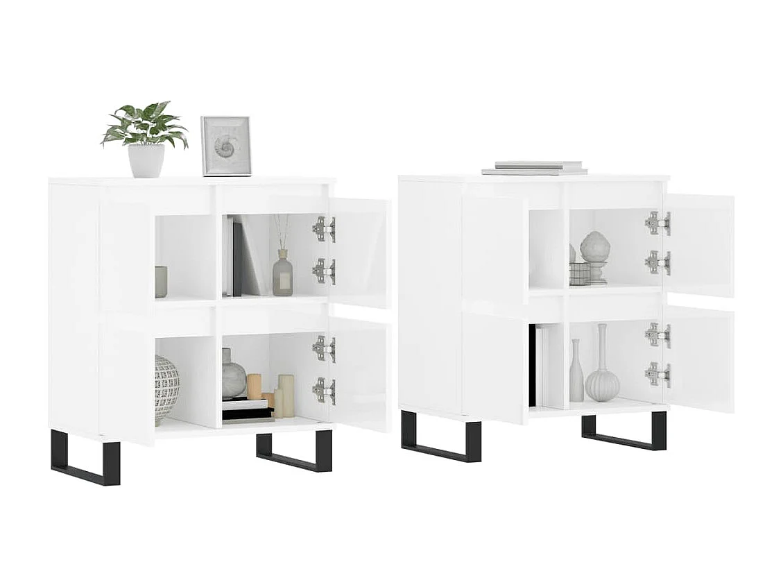 Buffets 2 pcs blanc brillant bois d'ingénierie