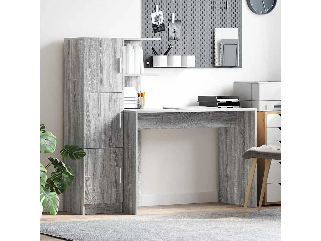 Bureau avec rangement 2 pcs Sonoma gris 102 x 50 x 124 cm