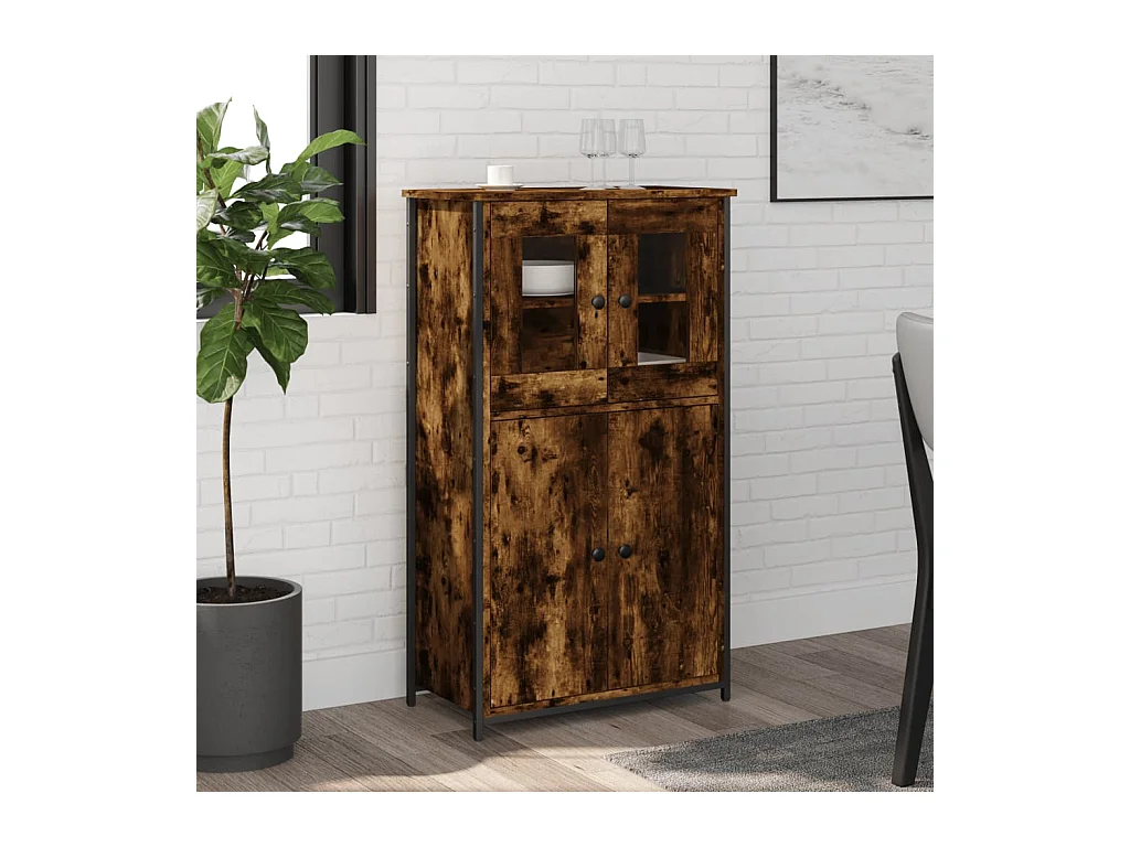 Buffet haut chêne fumé 62x32x106,5 cm bois d'ingénierie