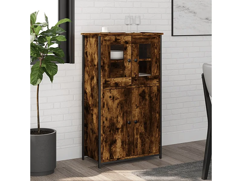 Buffet haut chêne fumé 62x32x106,5 cm bois d'ingénierie