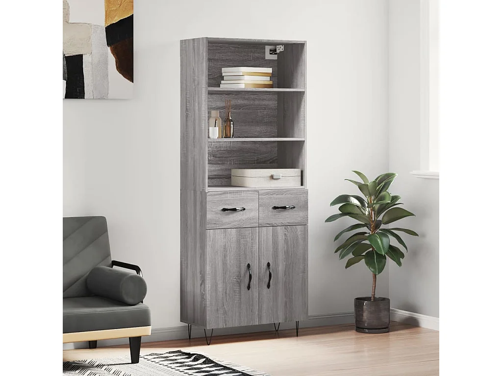 Buffet haut Sonoma gris 69,5x34x180 cm Bois d'ingénierie