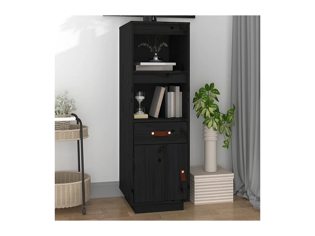 Buffet haut Noir 34x40x108,5 cm Bois massif de pin