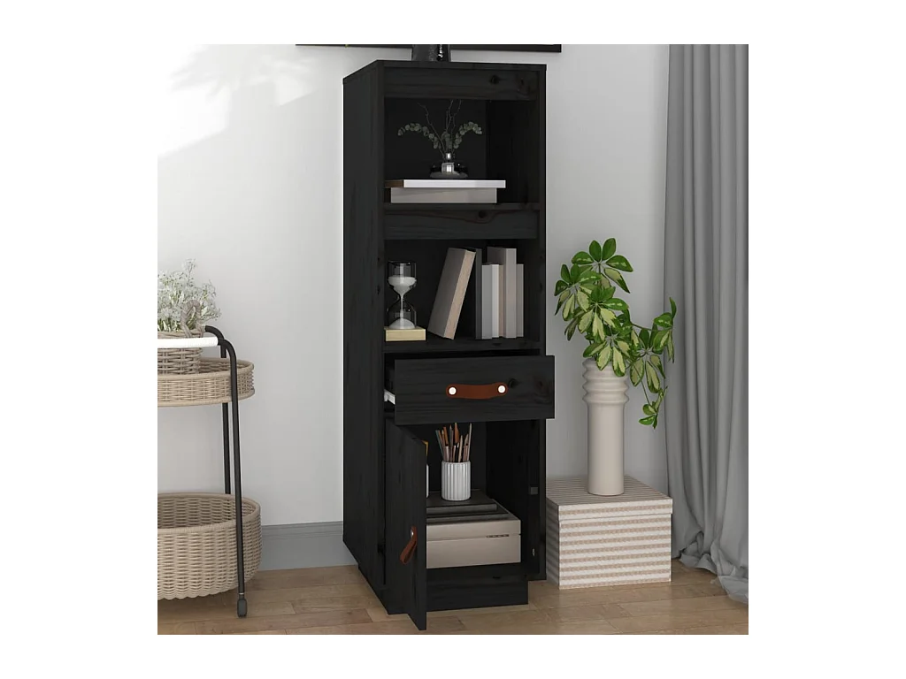 Buffet haut Noir 34x40x108,5 cm Bois massif de pin
