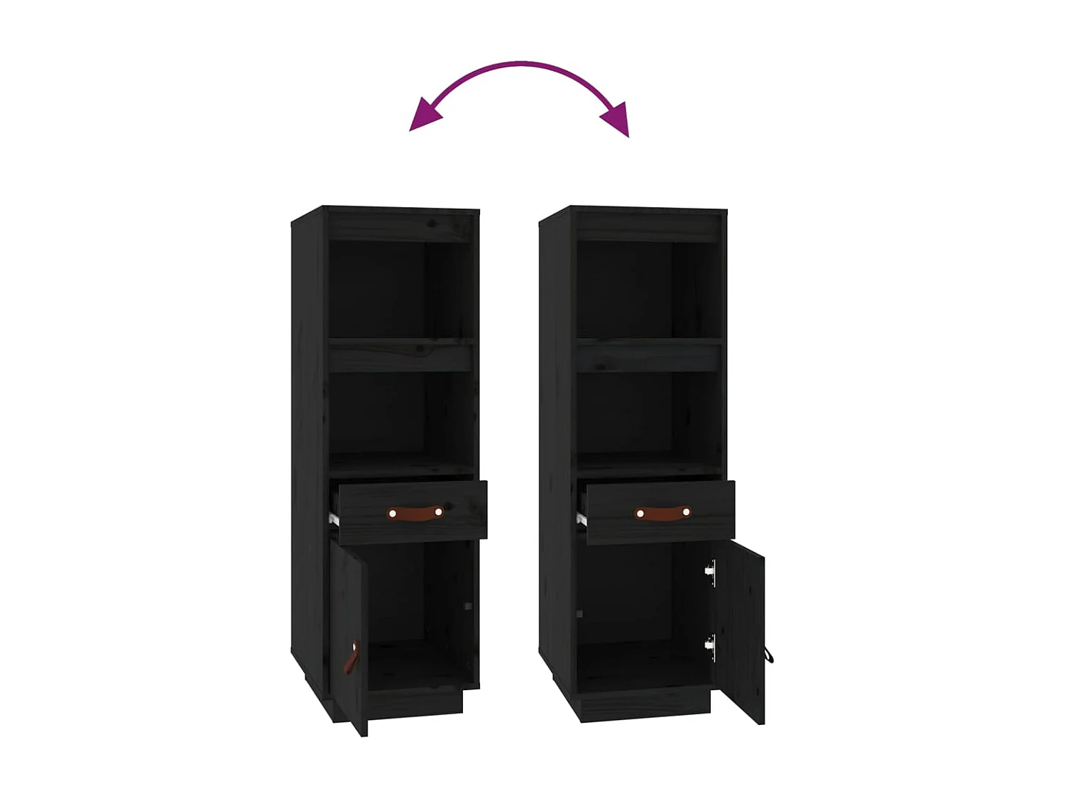 Buffet haut Noir 34x40x108,5 cm Bois massif de pin