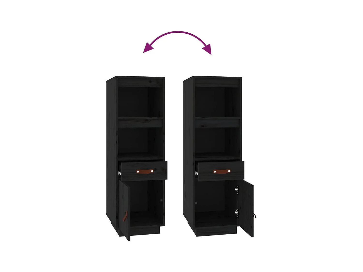 Hoog dressoir Zwart 34x40x108,5 cm Massief grenenhout