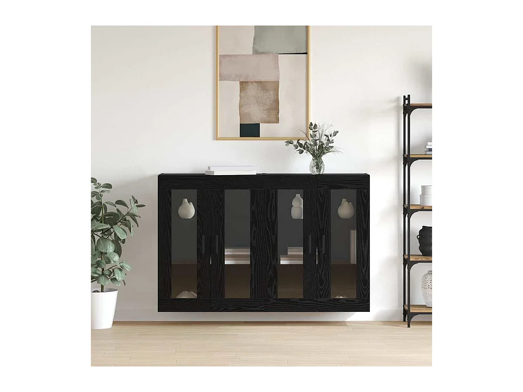 Pensili 2 pezzi Rovere Nero 69,5 x 34 x 90 cm