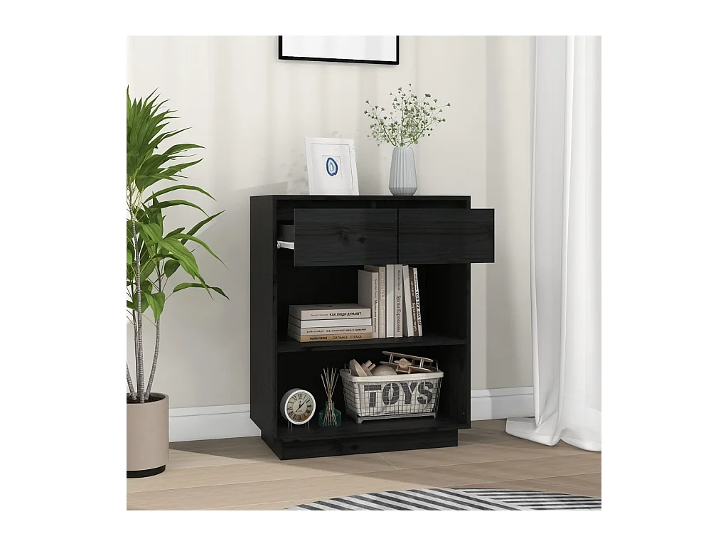 Armoire console Noir 60x34x75 cm Bois de pin solide