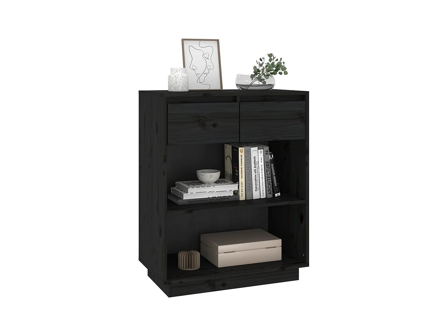 Armoire console Noir 60x34x75 cm Bois de pin solide