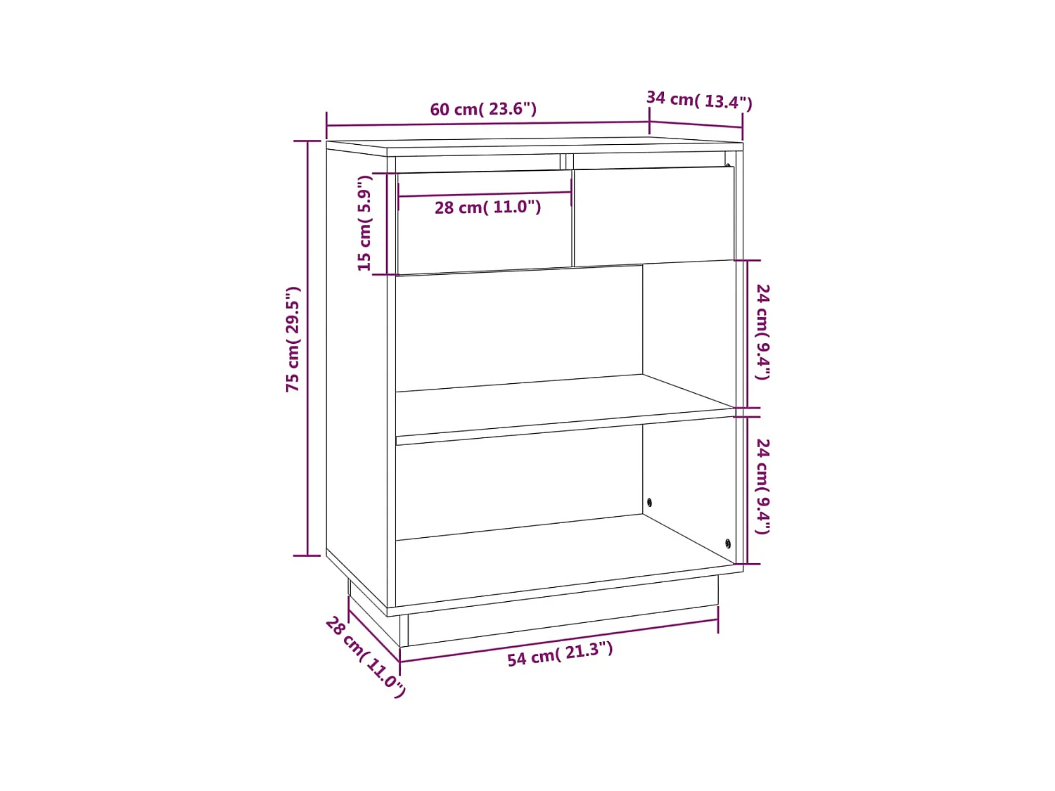 Armoire console Noir 60x34x75 cm Bois de pin solide