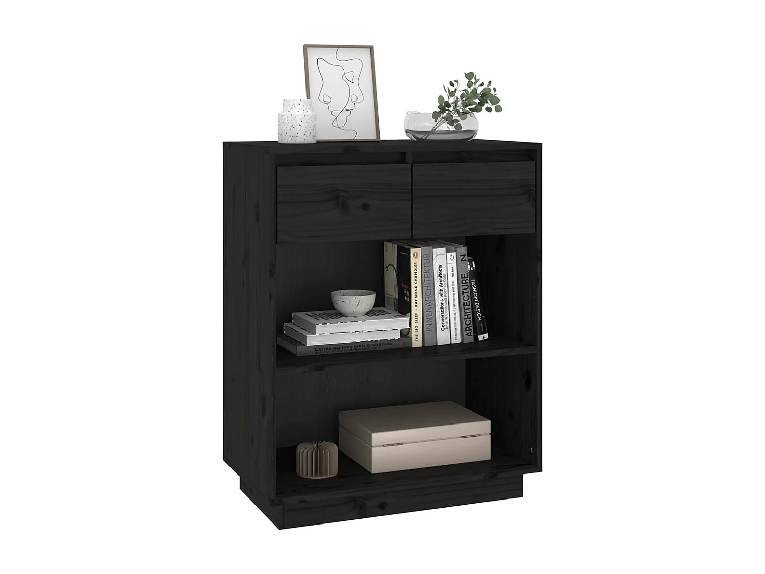 Armoire console Noir 60x34x75 cm Bois de pin solide