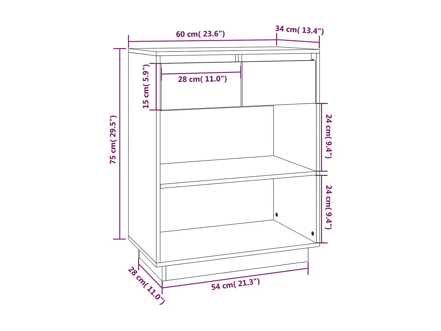 Armoire console Noir 60x34x75 cm Bois de pin solide