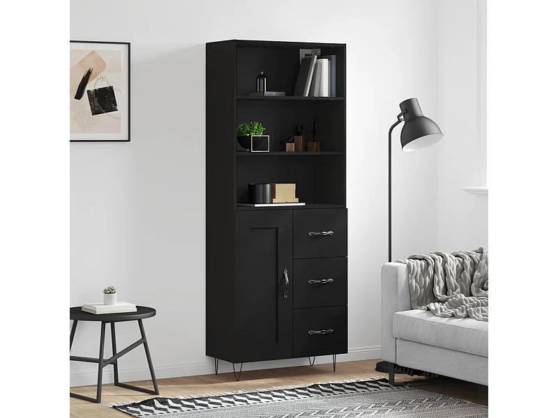 Buffet haut Noir 69,5x34x180 cm Bois d'ingénierie