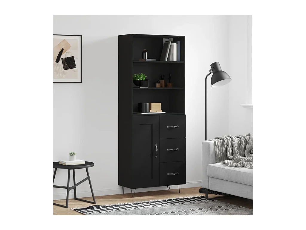 Zwarte hoge dressoir 69,5x34x180 cm Bewerkt hout