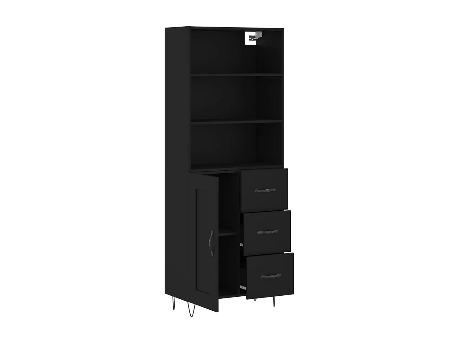 Aparador alto negro 69,5x34x180 cm Madera contrachapada