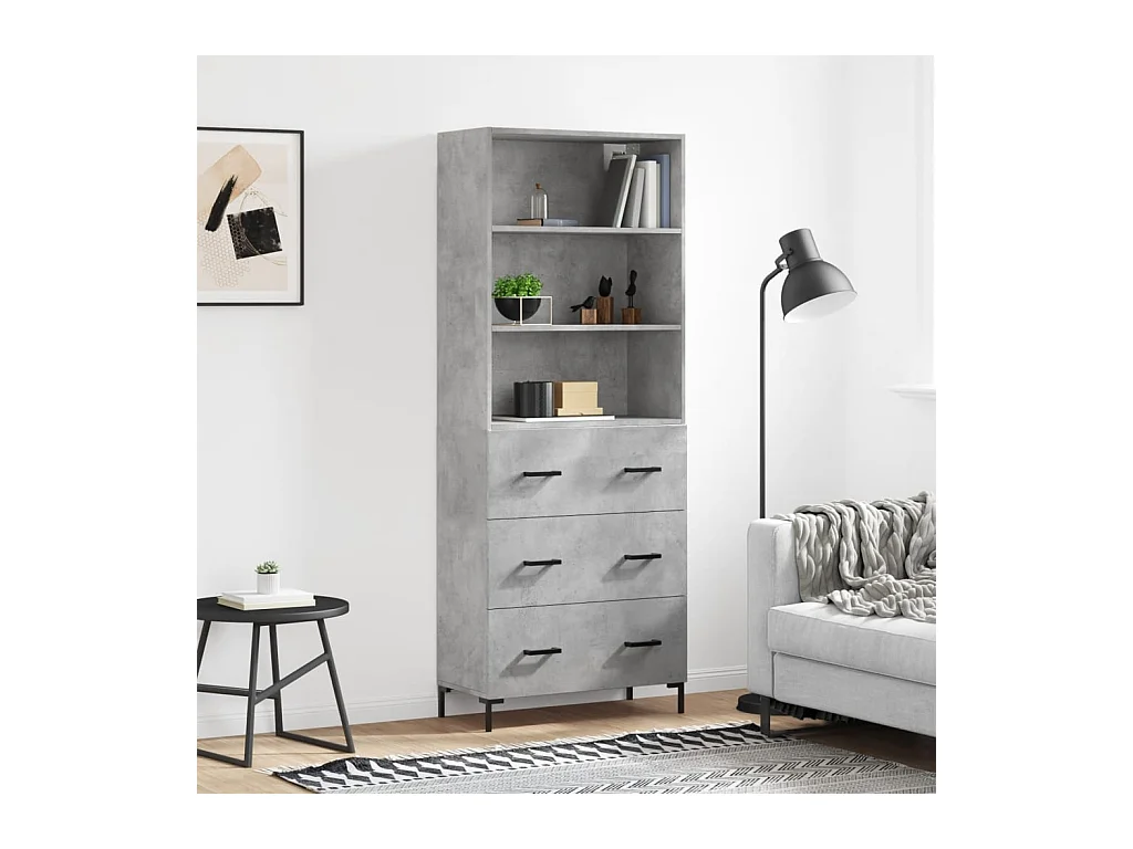 Buffet haut Gris béton 69,5x34x180 cm Bois d'ingénierie