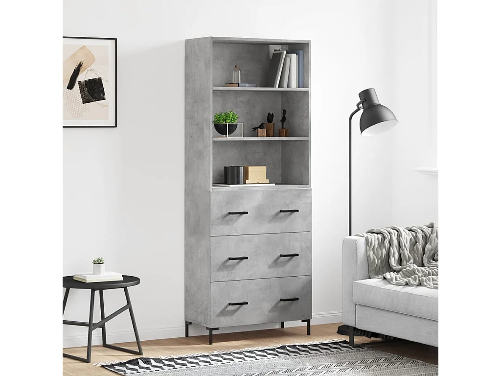 Credenza alta Grigio cemento 69,5x34x180 cm Legno ingegnerizzato