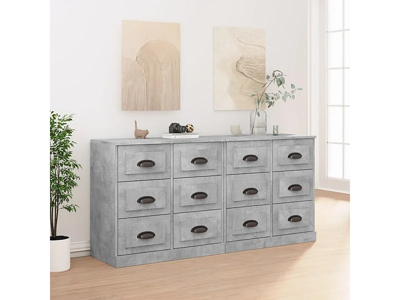 Buffets 2 pcs gris béton bois d'ingénierie