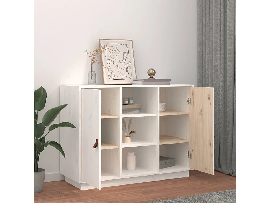 Buffet Blanc 100x40x75 cm Bois massif de pin