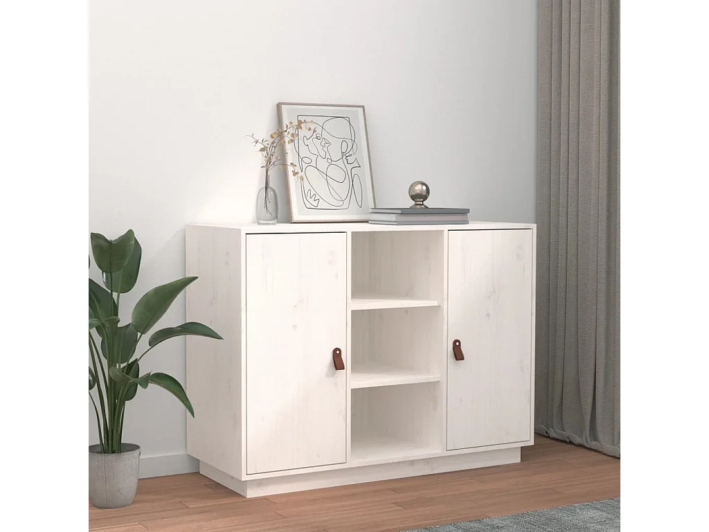 Credenza bianca 100x40x75 cm in legno massello di pino