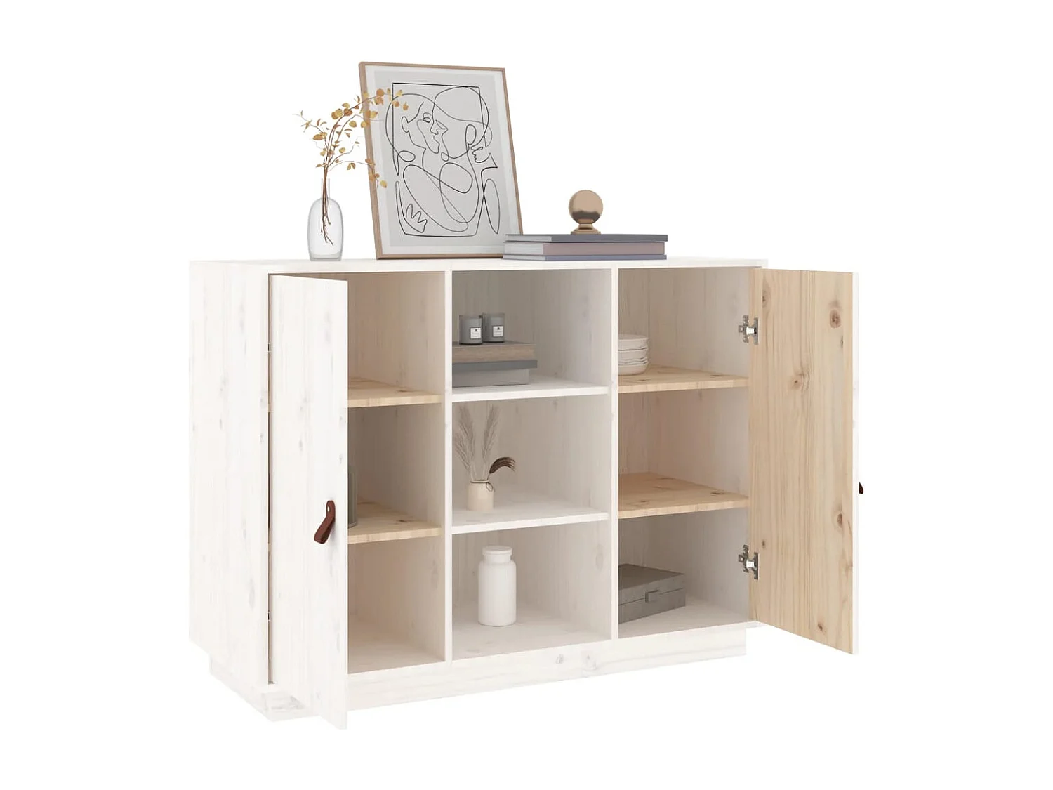 Credenza bianca 100x40x75 cm in legno massello di pino