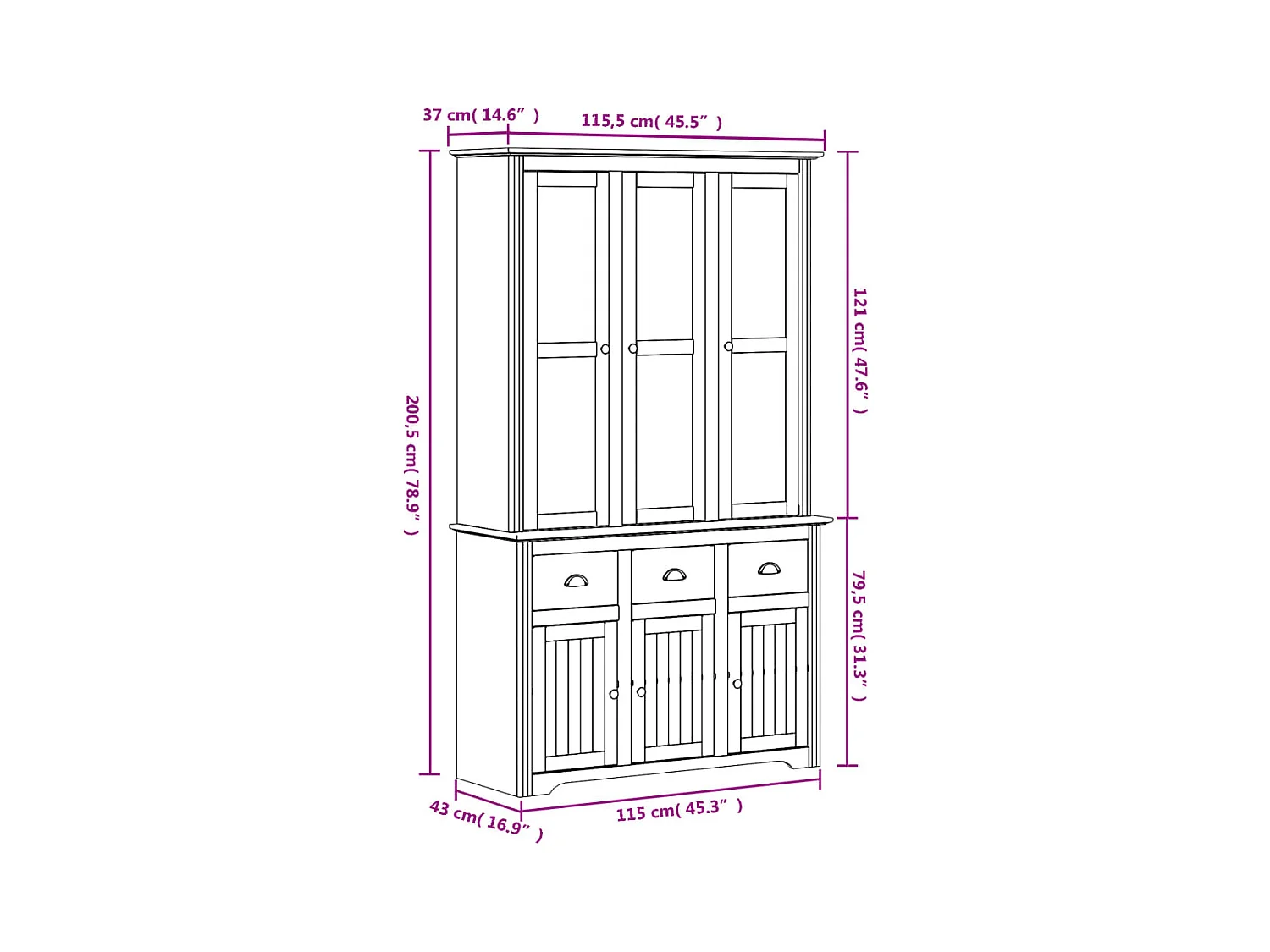 BODO wit dressoir 115,5x43x200,5 cm massief grenenhout
