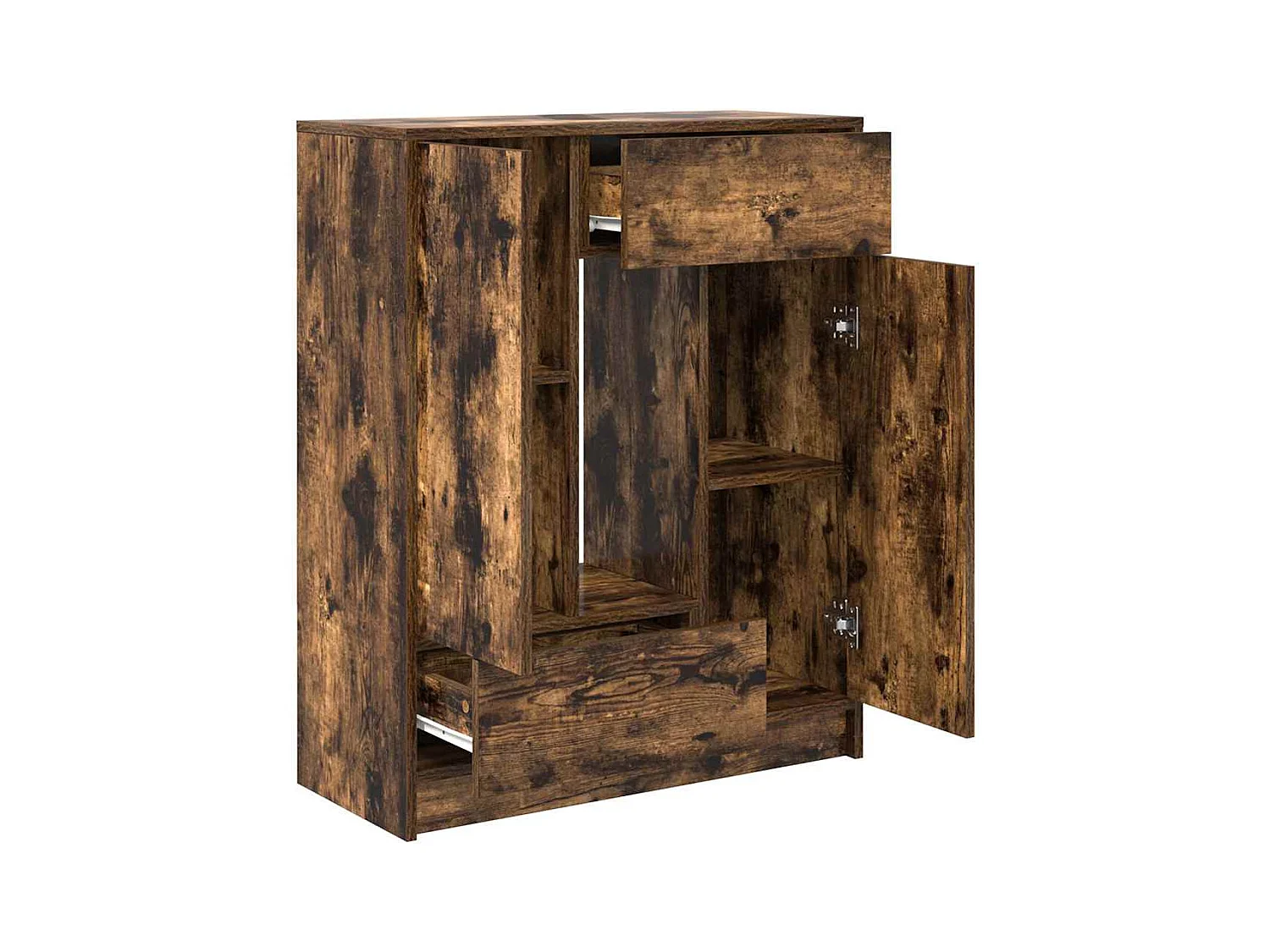 Buffet avec tiroirs et portes chêne fumé 73x31x90 cm