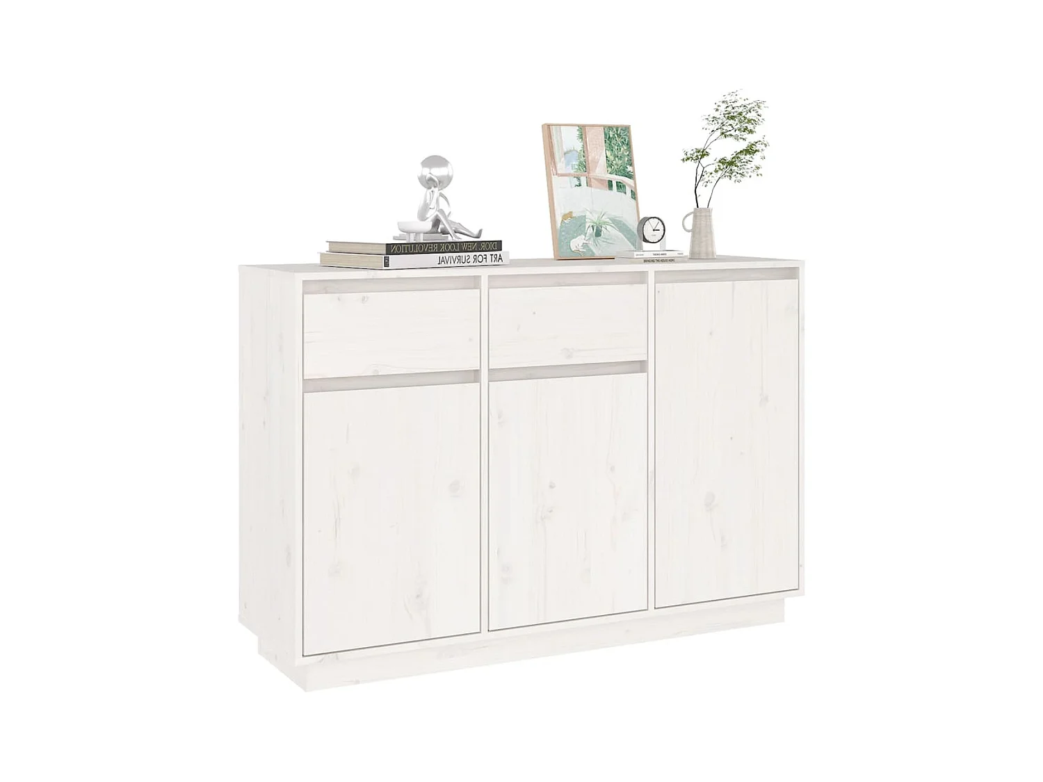 Buffet blanc 110x34x75 cm bois massif de pin