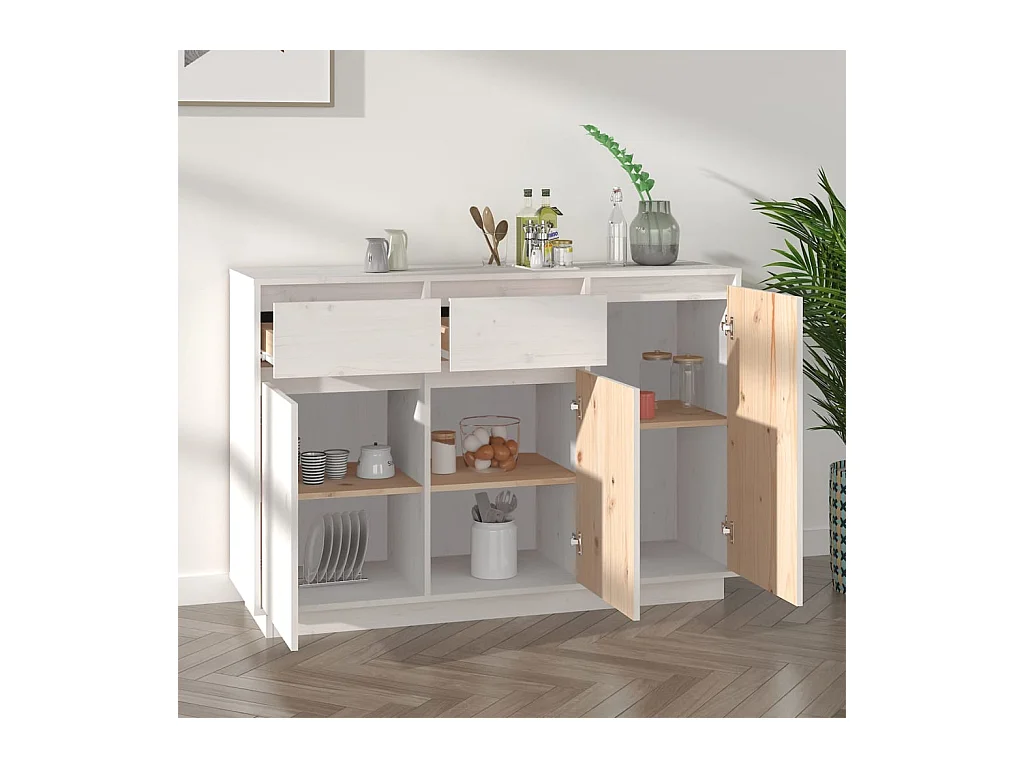 Buffet blanc 110x34x75 cm bois massif de pin