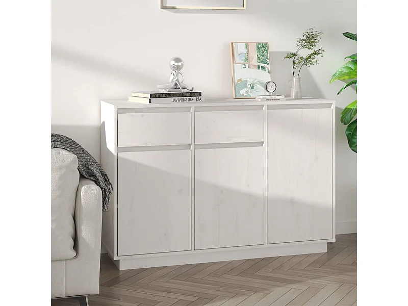 Buffet blanc 110x34x75 cm bois massif de pin