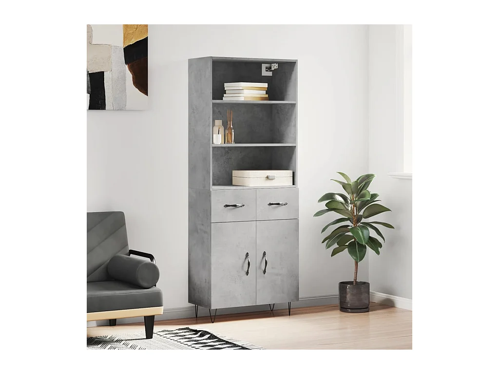 Buffet haut Gris béton 69,5x34x180 cm Bois d'ingénierie