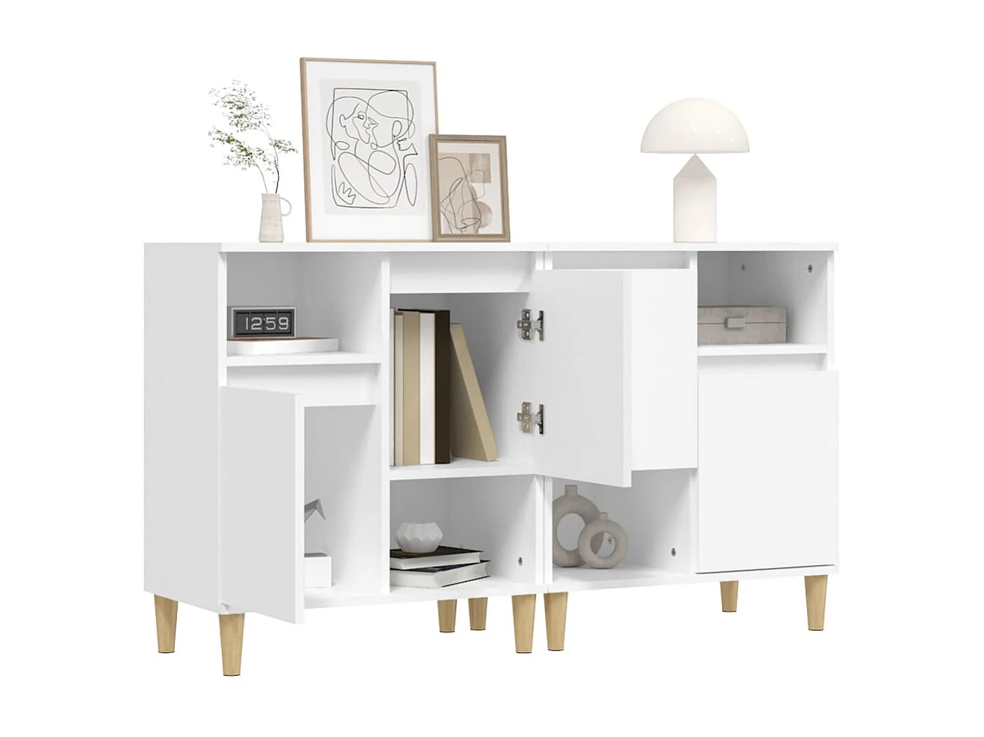 Credenze 2 pezzi bianche 60x35x70 cm in legno ingegnerizzato