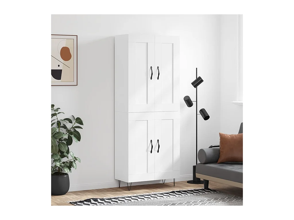 Credenza alta bianca 69,5x34x180 cm Legno ingegnerizzato