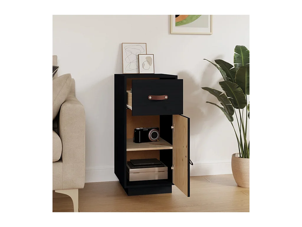 Buffet Noir 34x40x75 cm Bois massif de pin